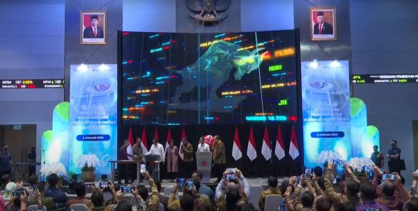 Presiden Jokowi secara resmi membuka Perdagangan BEI Tahun 2023, di Gedung BEI, Jakarta, Senin (02/01/2023).